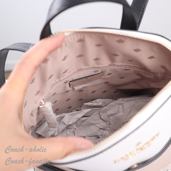 NWT Kate Spade Staci Dome Top Zip Leather Backpack in Warm Beige Colorblock - Picture 11 of 12
